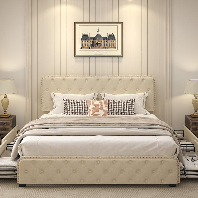 Grand lit avec rangement, Beige