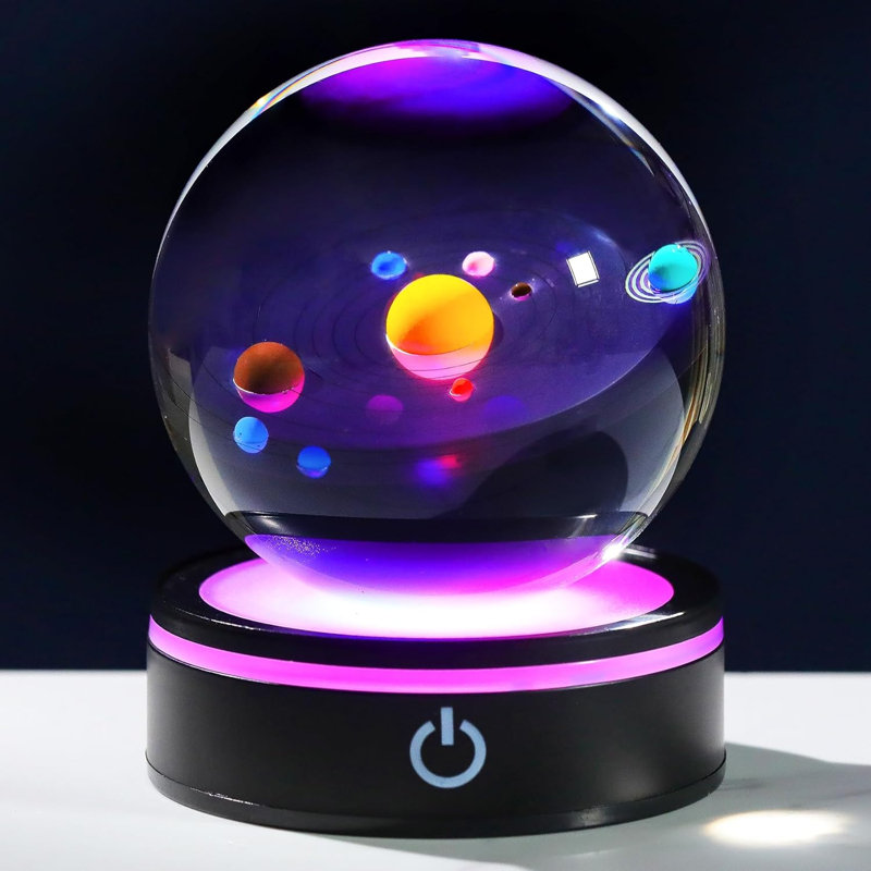 80mm 3D Solar System Crystal Ball with Color-Changing LED Light Base