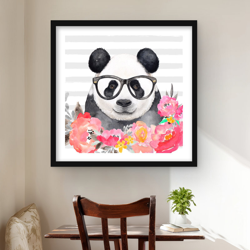 Panda avec lunettes - reproduction encadrée mat pour décoration de chambre à coucher