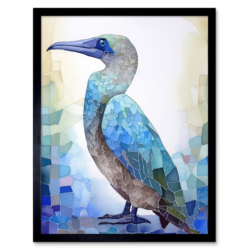 Blue Footed Booby Bird Watercolour Painting Collage Artwork Framed Wall Art Print 9X7 Inch