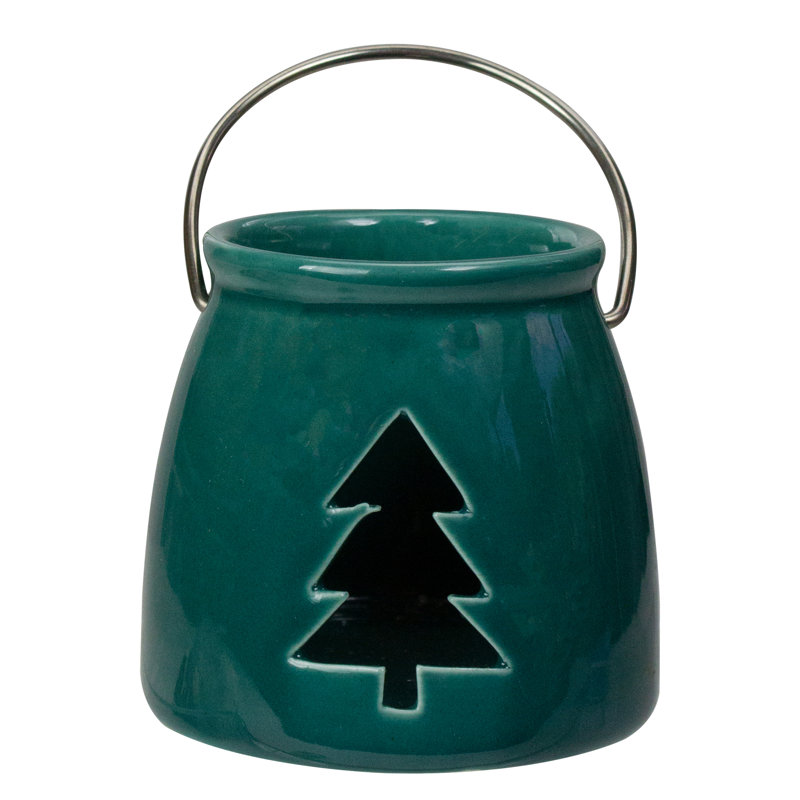 Porte-bougie de Noël 3 po vert foncé avec découpe d'arbre