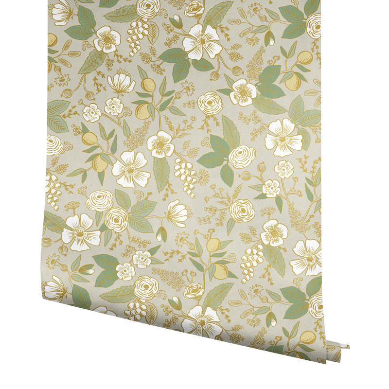 Papier peint adhésif multicolore bleu Colette, Lin