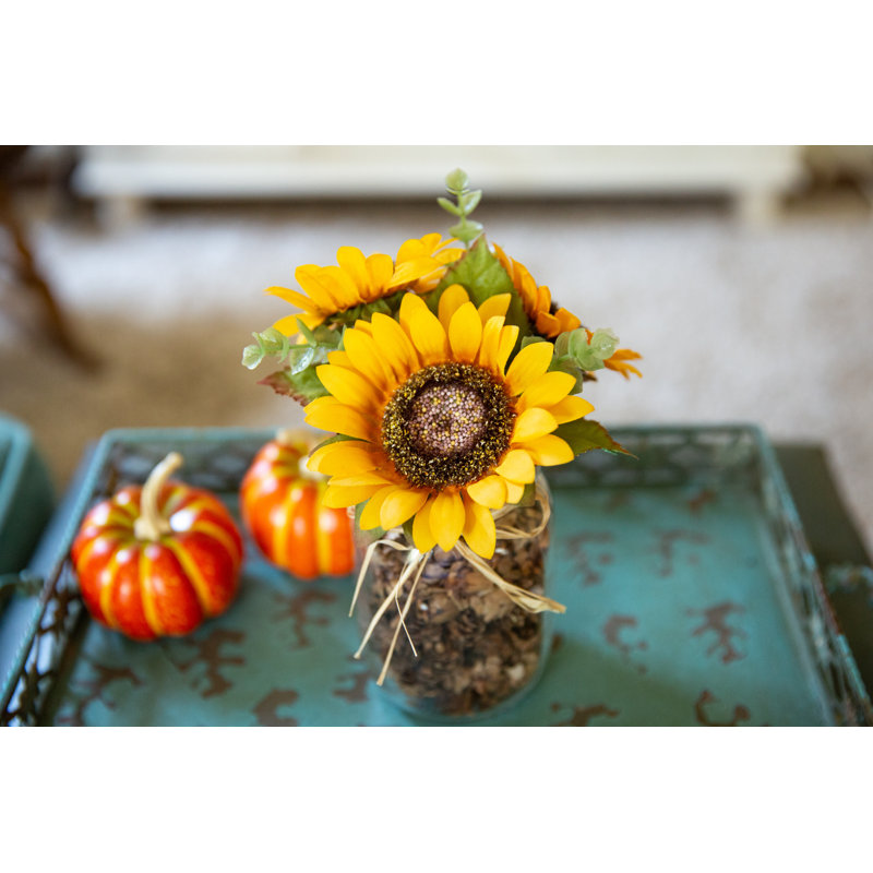 9.5 " Plastic and Fabric Sunflower Arrangement, Yellow
