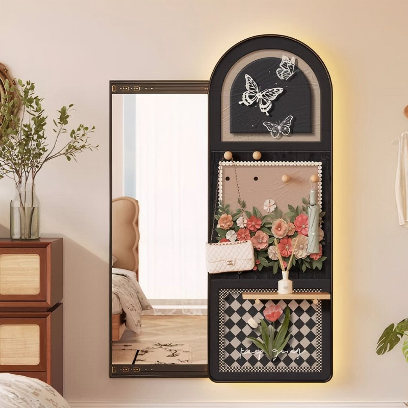 Mid-Century Style Sliding Pegboard Dressing Mirror, 42.52" x 15.75"
