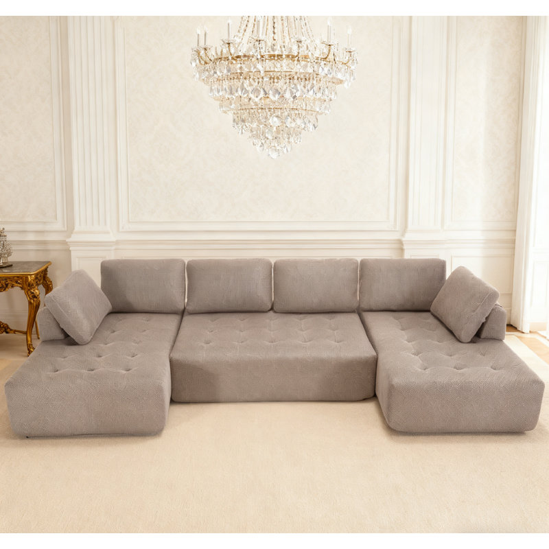 Canapé de 138,5 po pour le salon / appartement, rembourré à 6 places, combinaison libre, tissu maillé et respirant, gris et multicolore