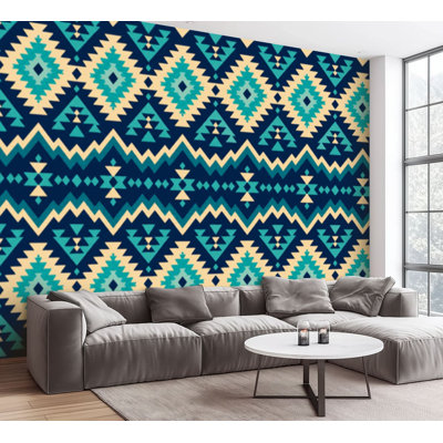 Wall Mural Peel and Stick Wallpaper Native American Southwest Aztec Navajo seamless Tribal geometric print Self-Adhesive Removable Contact Paper Wall Decor for Living Room Bedroom 100"H x 144"W