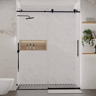 56-60"W X 76"H Frameless Design Shower Door  - Sliding Opening Shower Door  - With Premium 5/16"(8Mm)Thick Tempered Glass Shower Enclosure Door