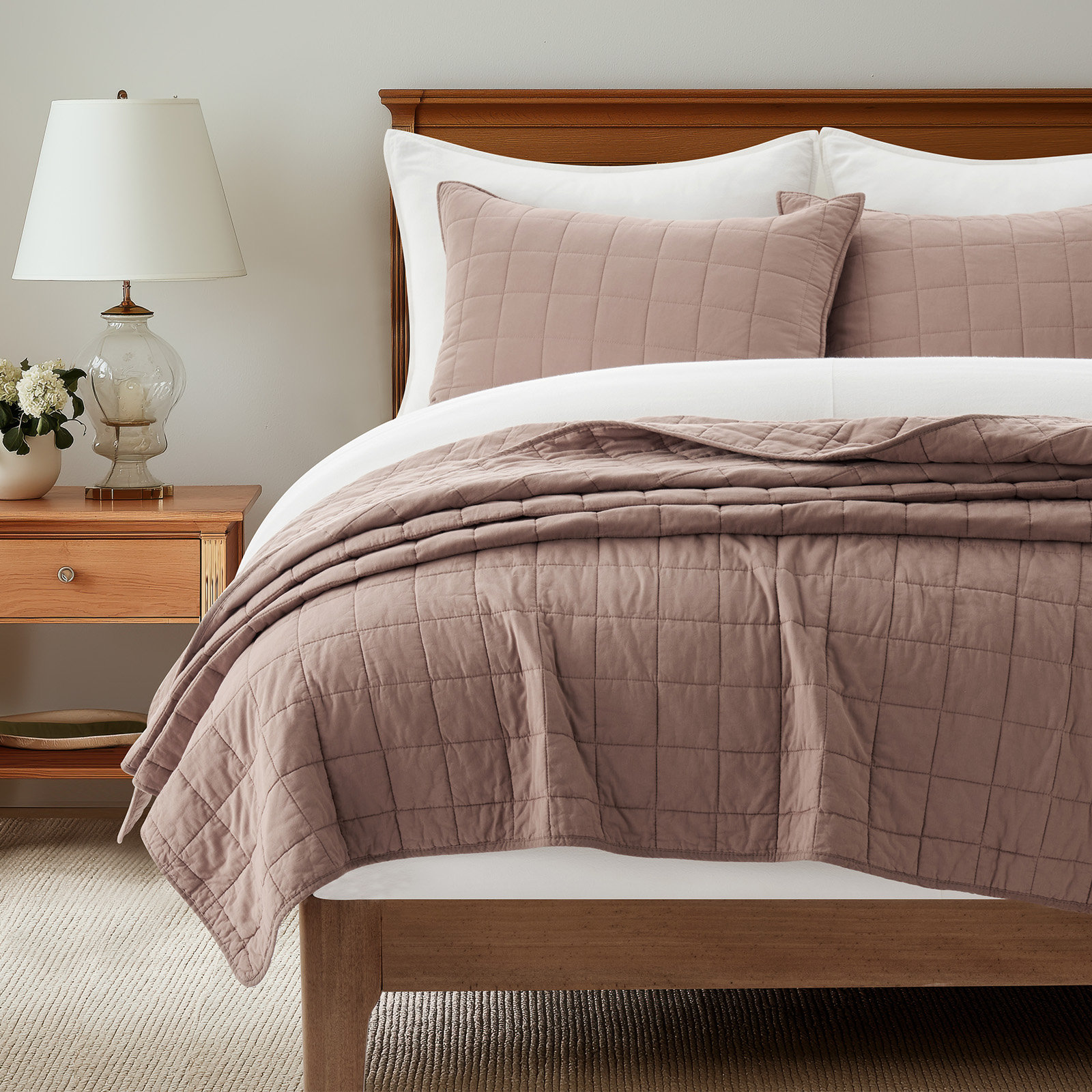 Cotton Quilt Set, Terracotta Clay, King Quilt + 2 King Shams