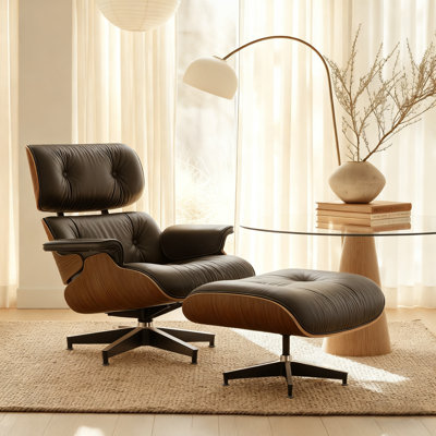 Leather Swivel Accent Chair With Ottoman by George Oliver