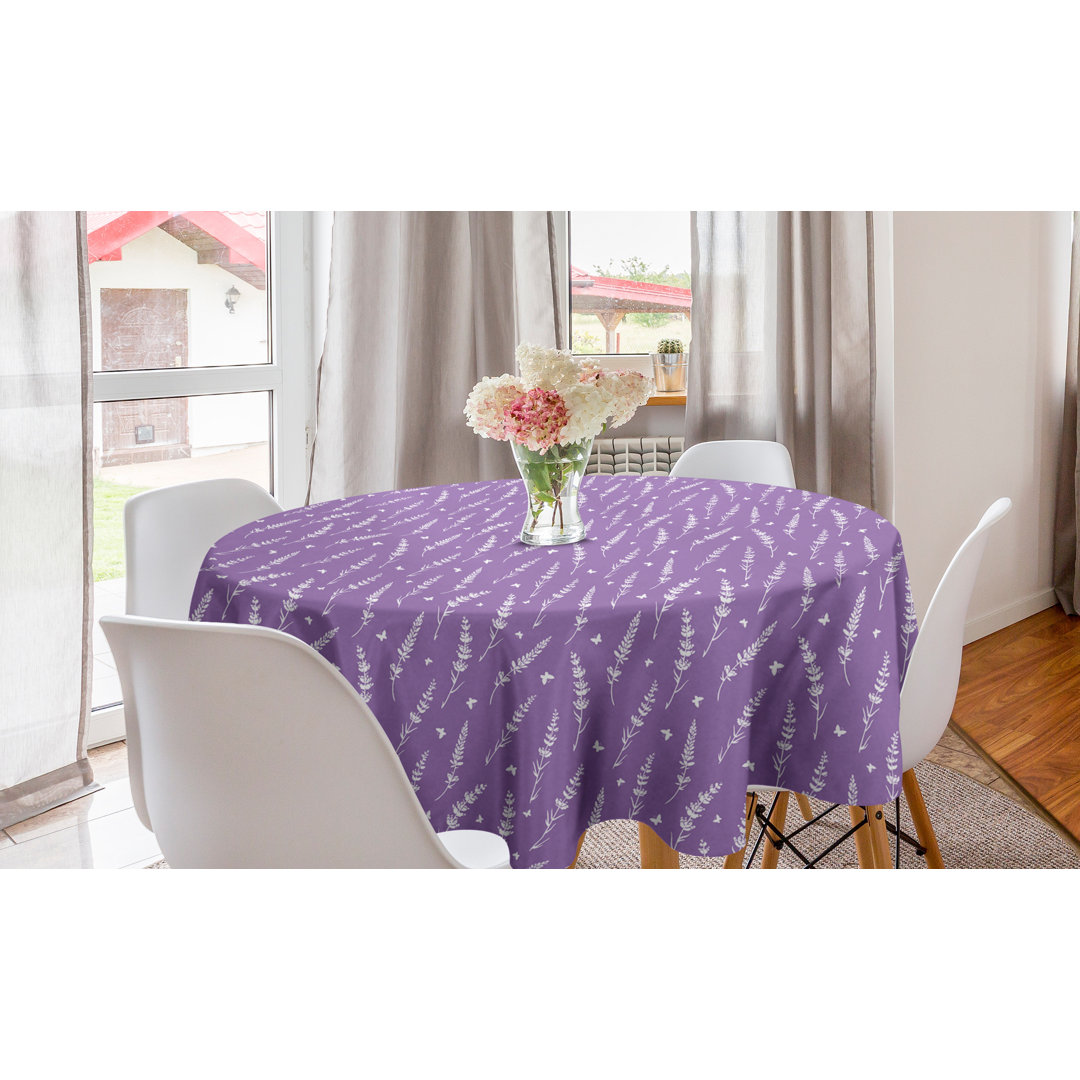 Runde Tischdecke, Lavendel und Schmetterlinge, Blumen, Violett und Weiß