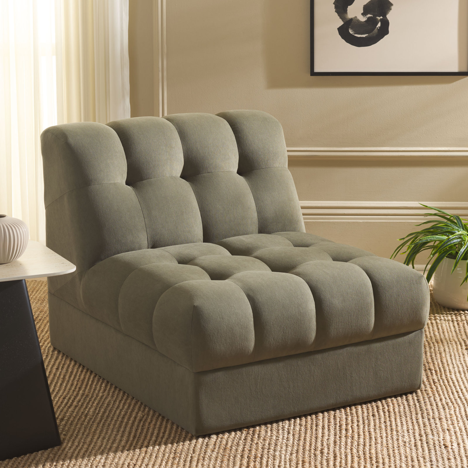 Pine Velvet Slipper Chair