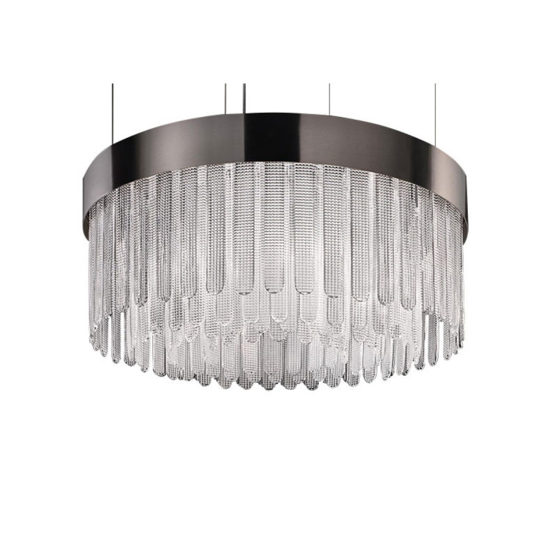 Lustre tambour clair, verre circulaire Kaplan, Argent, H 24 po x l 54 po x P 54 po, Transparent