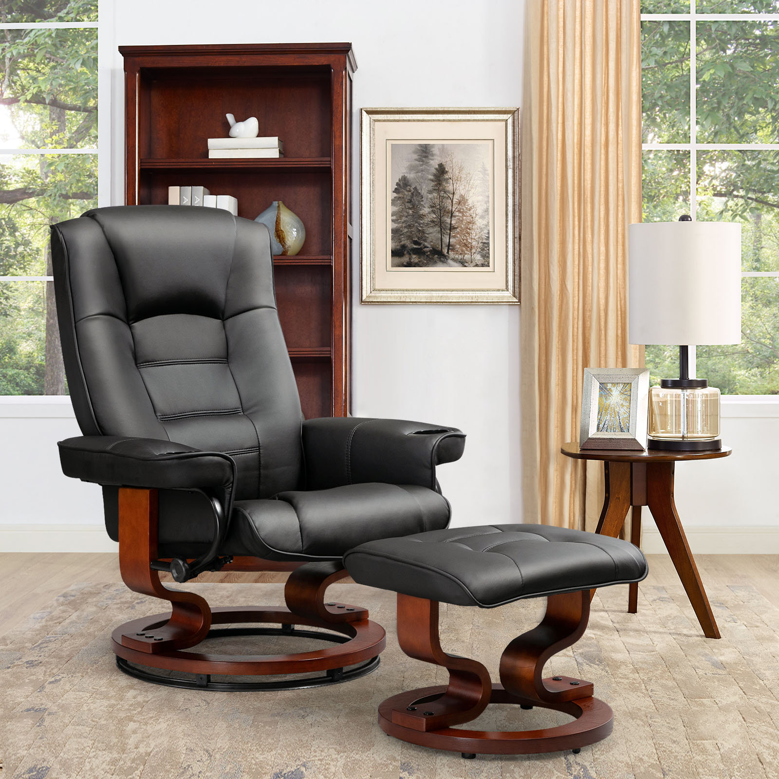 George Oliver Vegan Leather Swivel Ergonomic Recliner Chair with ...