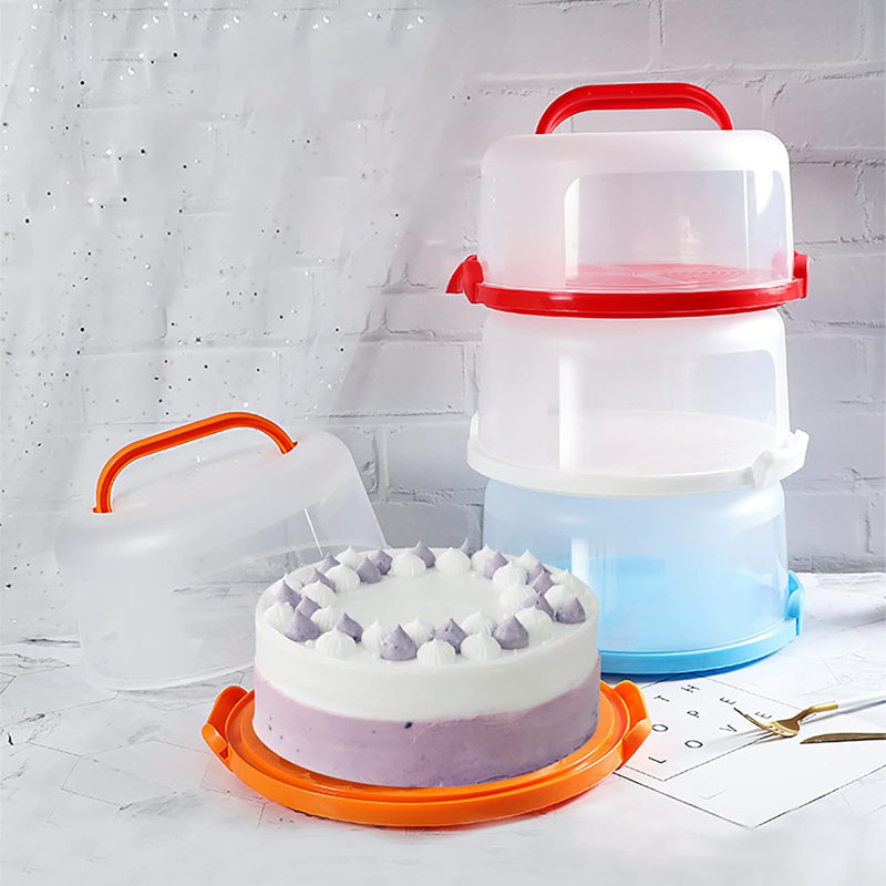 Cake Carrier with Collapsible Handle - Plastic Red Cake Container and Holder with Lid