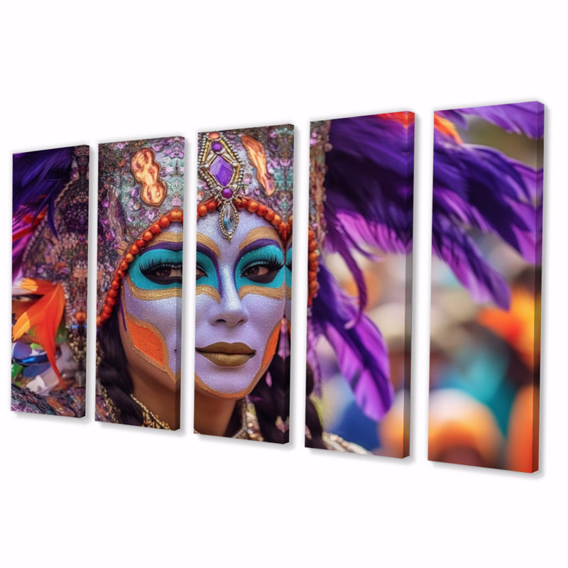 «New Orleans Mardi Gras Celebrations II - World Cultures», reproduction d'art sur toile - 5 panneaux égaux