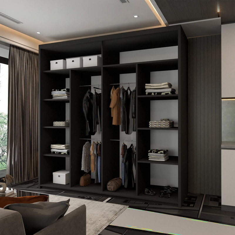 Bellarae Laminate Wardrobe, 217cm H x 203cm W x 62cm D, Black (Black Strip)