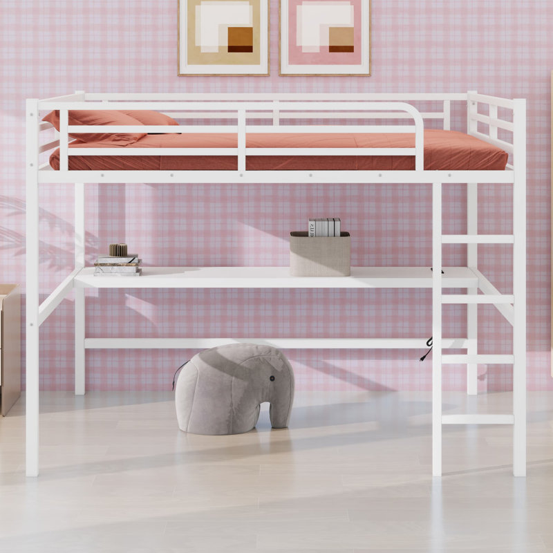 Lit mezzanine avec prise de courant et éclairage DEL, Blanc cassé
