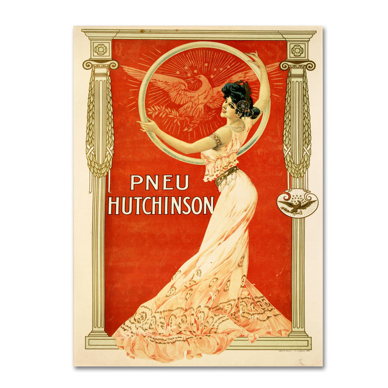 « pneu hutchinson », affiche rétro sur toile tendue pomme, H 24 po x l 16 po x P 2 po