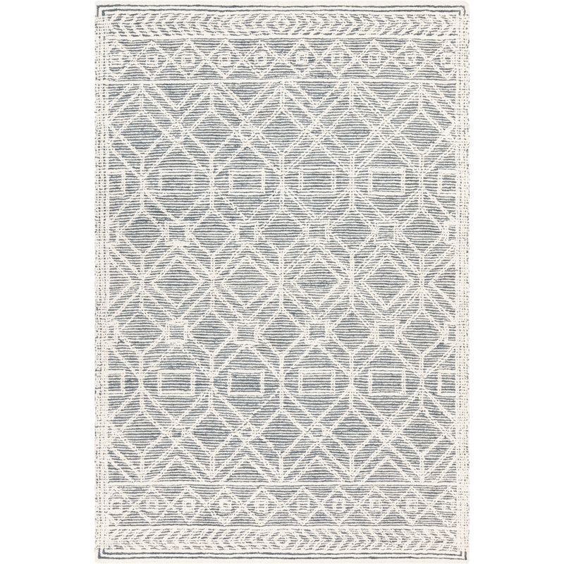 Tapis à motif géométrique en laine touffeté à la main gris et blanc Kennesaw, Rectangle 5 pi x 7 pi 6 po