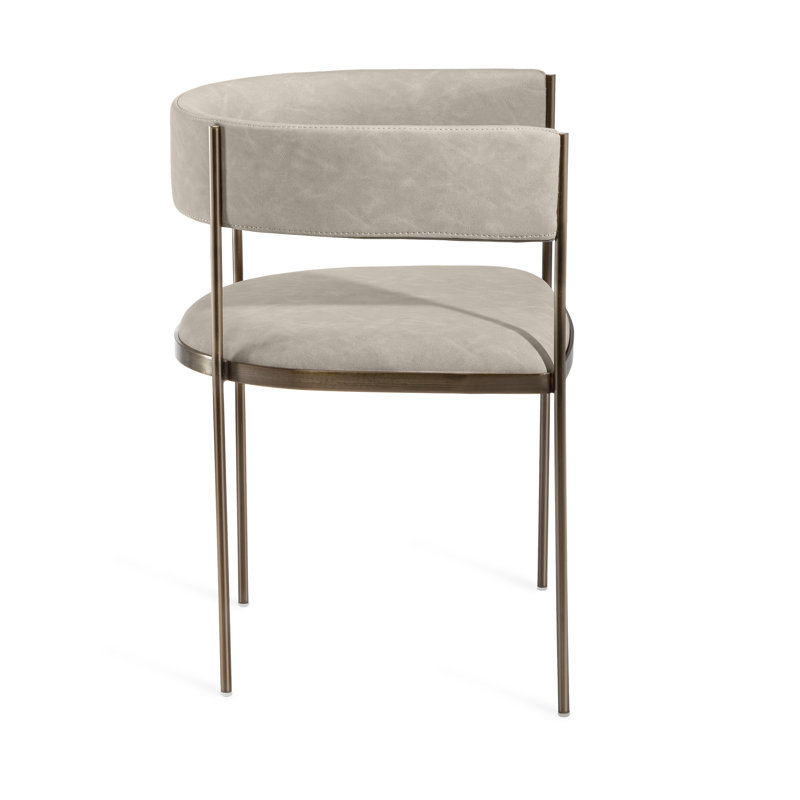 Ryland Distressed Taupe Faux Leather Armchair with Antique Bronze Frame