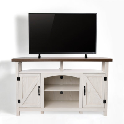 Nasho Farmhouse Corner TV Stand with USB Ports and Outlet Fit for TVs up to 60"