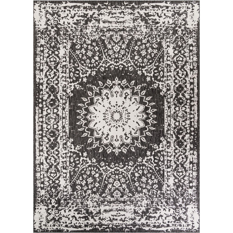 Tapis noir et blanc Contemporary Hitchens, Rectangle 10 pi x 14 pi 1 po
