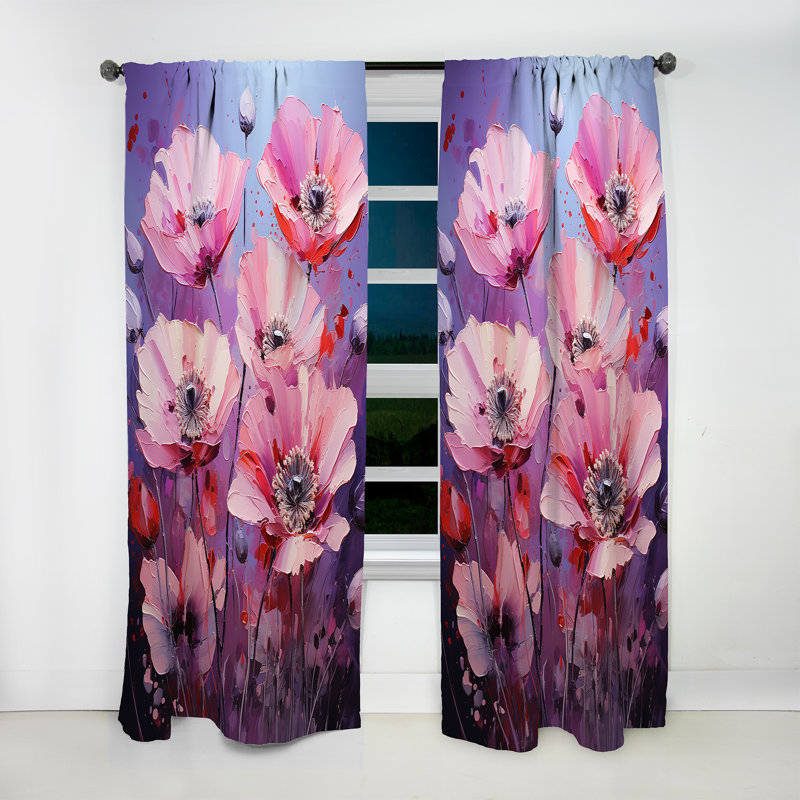 Kinsley - Lilas lumineux rose - Poppy Palette II - Rideau coquelicots - Velours obscurcissant - 1 panneau, L 52 po x L 108 po