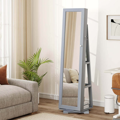 360° Rotatable Jewelry Cabinet Armoire 2-in-1 Lockable Mirrored 