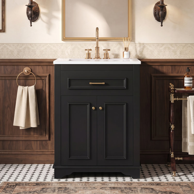 Ensemble de meuble-lavabo autoportant 24 po avec comptoir en céramique 24 po, Black