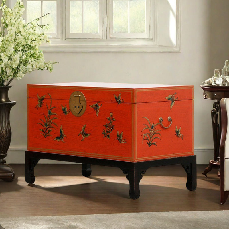 Retro Hand-Painted Solid Wood Small Accent Trunk
