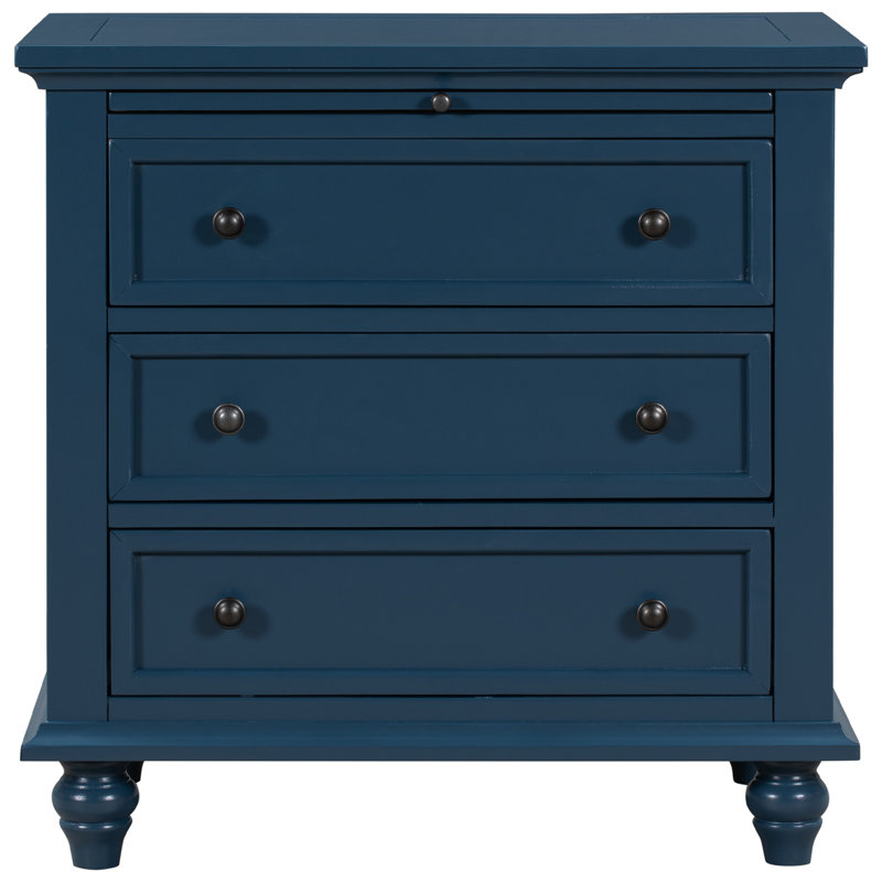 Armoire de rangement en bois à 3 tiroirs, table de bout avec plateau coulissant, Bleu