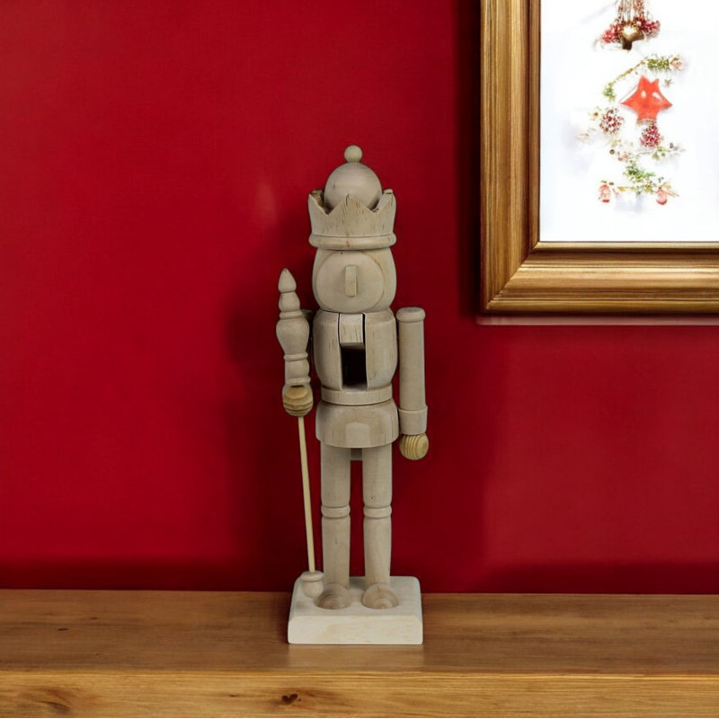 10" Natural Solid Wood Christmas Nutcracker Tabletop Sculpture