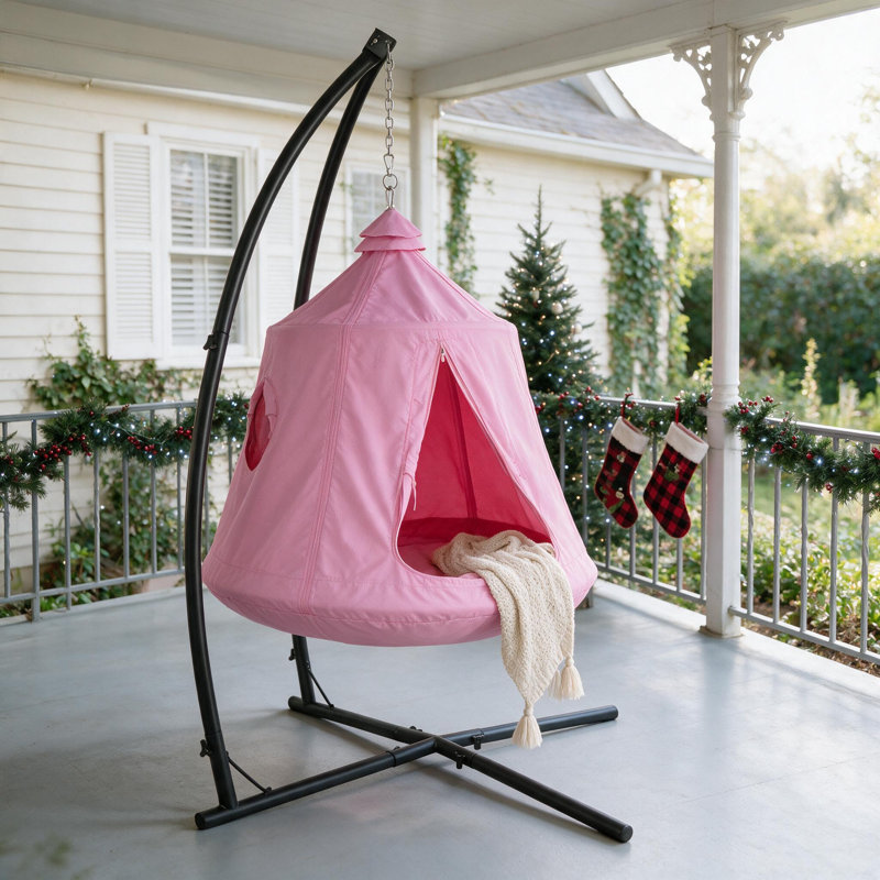 Support en X pour hamac suspendu avec tente pour arbre, support de balançoire métallique d'intérieur avec tente de jeu, siège de patio extérieur en forme de panier en forme d'œuf avec support, chaise de porche, chambre ou balcon avec support solide réglable (coussins non inclus)