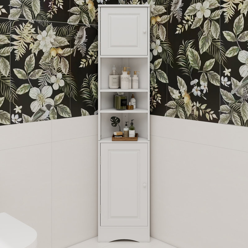 Armoire de rangement de salle de bain multifonctionnelle avec deux portes et tablettes réglables, tablette ouverte, blanc