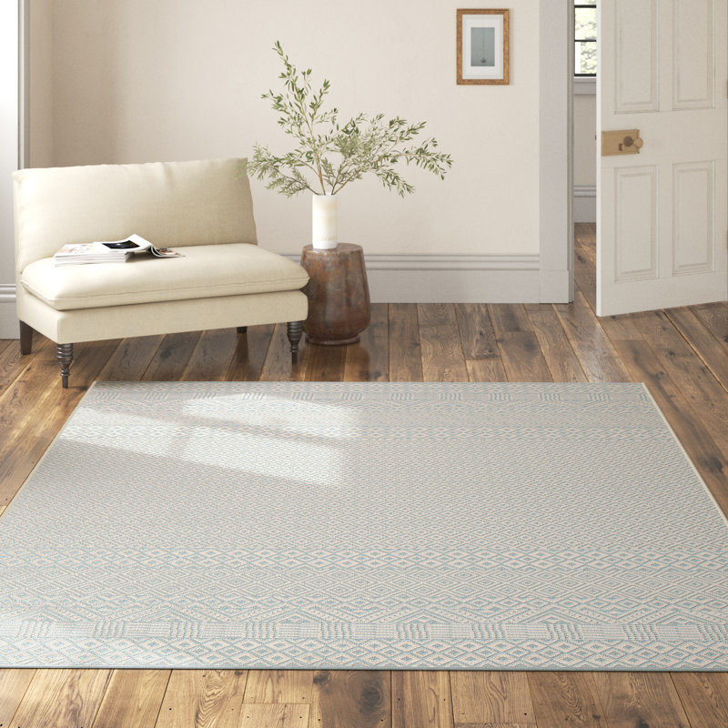 Lenwood Geometric Beige/Aqua Indoor / Outdoor Area Indoor/Outdoor Area Rug, Rectangle 4' x 5'7"