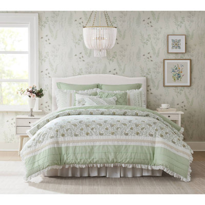 Ensembles de literie en coton de qualité supérieure, vert sauge, style maison de campagne pour un confort toute l'année