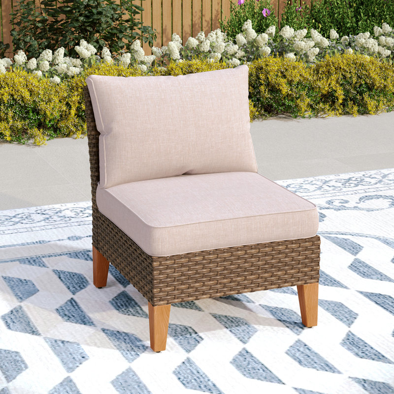 Argyri Armless Wicker Outdoor Patio Chair with Cushion, Beige