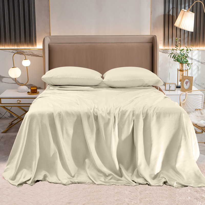 Elegant Comfort Luxurious 4-Piece Silky Satin Sheet Set, Skin And Hair Friendly, Wrinkle, Fade, Stain Resistant With Deep Pockets Fitted Sheet, Cooling Soft Satin Sheet Set
