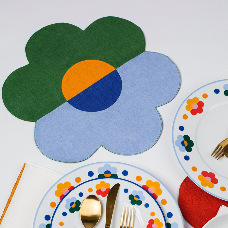 Floral Linen Patchwork Placemats in Blue/Green