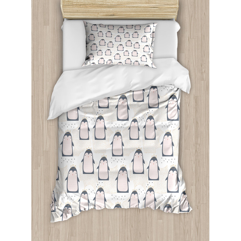 Twin Size Multicolor Penguin Duvet Cover Set