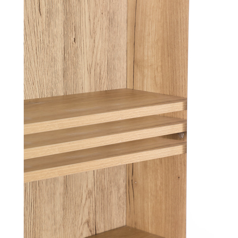 White And Natural Wood Double - Door Bathroom Wall Cabinet With Wavy Design, Adjustable Shelf, Bottom Quick Installation For Organization Upgrade Door, Storage, Wood, Easy To Install Stylish