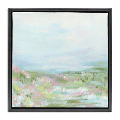 Pastel Flower Field Black Framed Floater Canvas Wall Art by June Erica Vess
