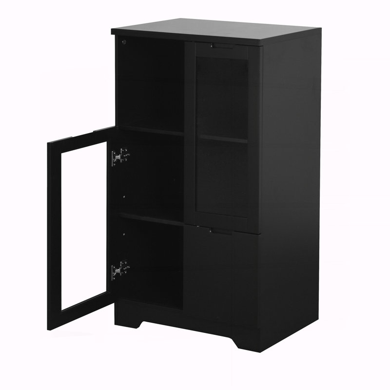 Cabinet with Glass Doors and drawe, Black