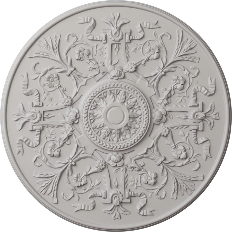 Médaillon de plafond Endurathane Antonio, l 35 7/8 po x H 22 1/2 po x P 4 3/8 po, finition craquelée pierre de château peinte à la main