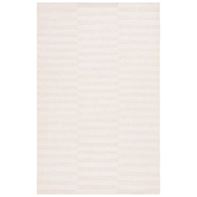 Ebony Hand Tufted Wool/Cotton Solid Color Rug in Ivory, Rectangle 3' x 5'