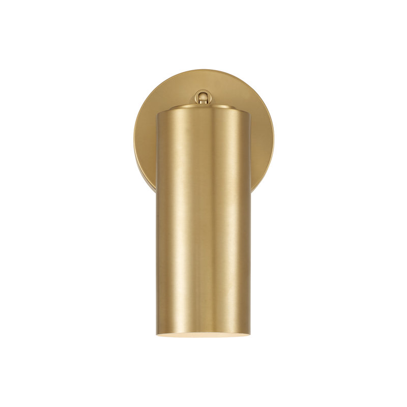 5" W x 9.75" H 1-Light Adjustable Sconce in Aged Brass with Matte White Interior and Repositional Metal Shade with Optional Plug-in and Cord Cover