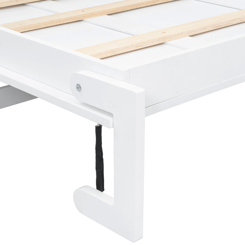 Lit escamotable mural blanc avec tiroir et station de charge - Lit pliant compact pour enfants ou petites pièces