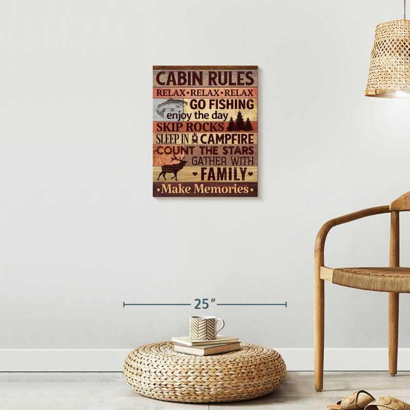 " Cabin Rules II ", 20" H x 16" W x 1.25" D