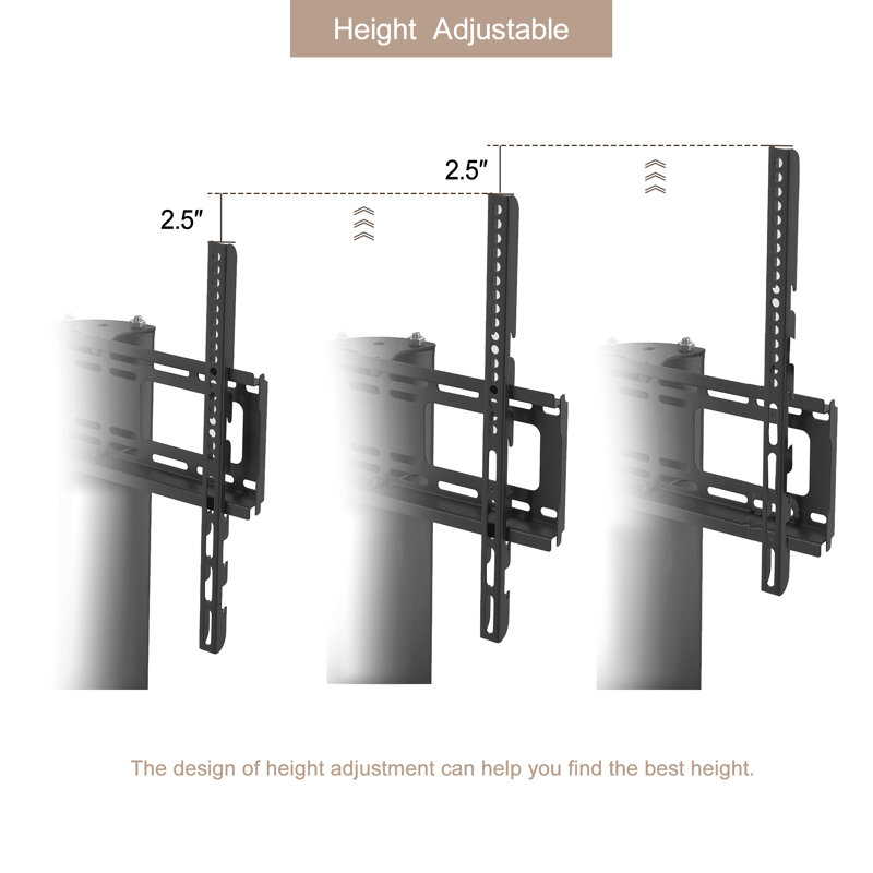 Height And Angle Adjustable Multi-Function Tempered Glass Metal Frame Floor With Lockable Wheels Mobile Tv Stand, Lcd/Plasma Tv Bracket  2 Tier Tempered Glass Shelves For Multiple Media Devices