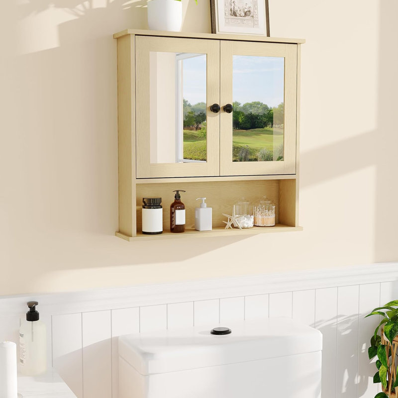 Armoire à pharmacie murale à miroir, rangement au-dessus de la toilette 22,2 po avec tablette réglable, Naturel